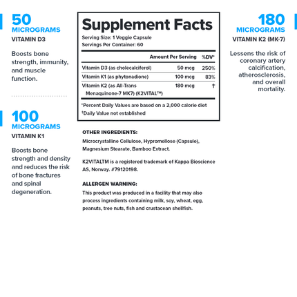 LEGION VITAMIN D+K – ESSENTIAL BONE & IMMUNE SUPPORT (D3 + K1 & K2) 60 SERV